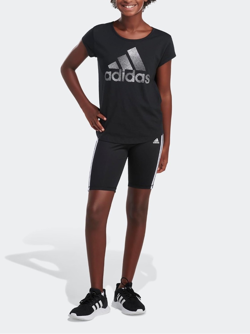 adidas Girls Black Biker Shorts Three Stripes size Large 14